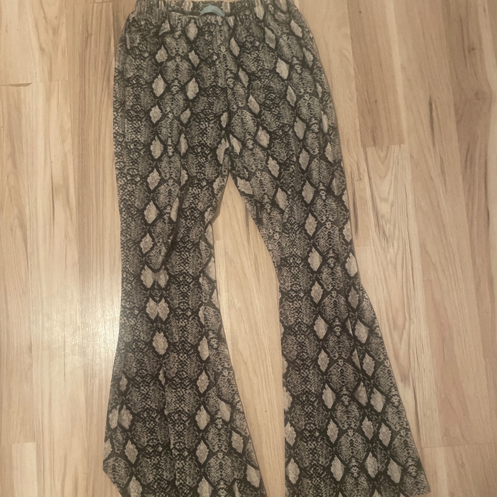 Chatoyant Snakeskin bell bottom leggings